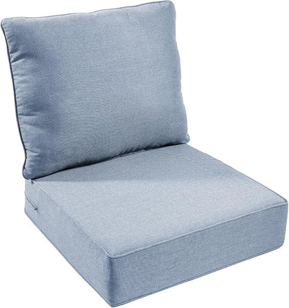Outdoor Chair Cushion, 6 inch Thick Outdoor Cushions for Patio Furniture, 22x24 Waterproof Patio Chair Cushions, Include 1 Seat Cushion & 1 Back Pillow, Thick/Babyblue