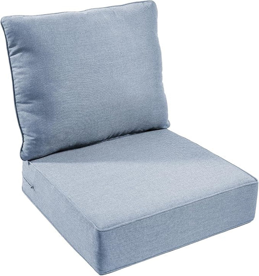 Outdoor Chair Cushion, 6 inch Thick Outdoor Cushions for Patio Furniture, 22x24 Waterproof Patio Chair Cushions, Include 1 Seat Cushion & 1 Back Pillow, Thick/Babyblue