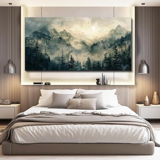 FUHAIHUA Canvas Wall Art For Living Room Large Wall Decor For Office Modern Bedroom Decorations Forest Fog Landscape Pictures Farmhouse Painting Artwork Wall Mural Aesthetic Home Decor 30x60 In