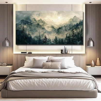 FUHAIHUA Canvas Wall Art For Living Room Large Wall Decor For Office Modern Bedroom Decorations Forest Fog Landscape Pictures Farmhouse Painting Artwork Wall Mural Aesthetic Home Decor 30x60 In