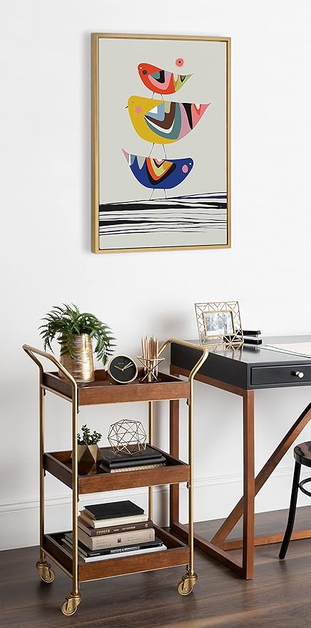 Kate and Laurel Sylvie The Family Tree Framed Canvas Wall Art by Rachel Lee of My Dream Wall, 23x33 Gold, Colorful Animal Art for Wall