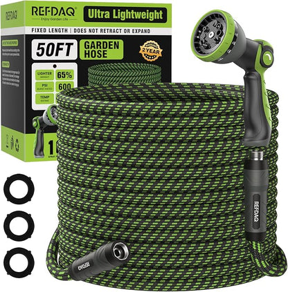 Garden Hose, Flexible Ultra Lightweight Durable, Kink-Free Water Hose with 10 Function Sprayer - Non-Shrinking, Easy to Store, All-Weather, High-Pressure (50FT)