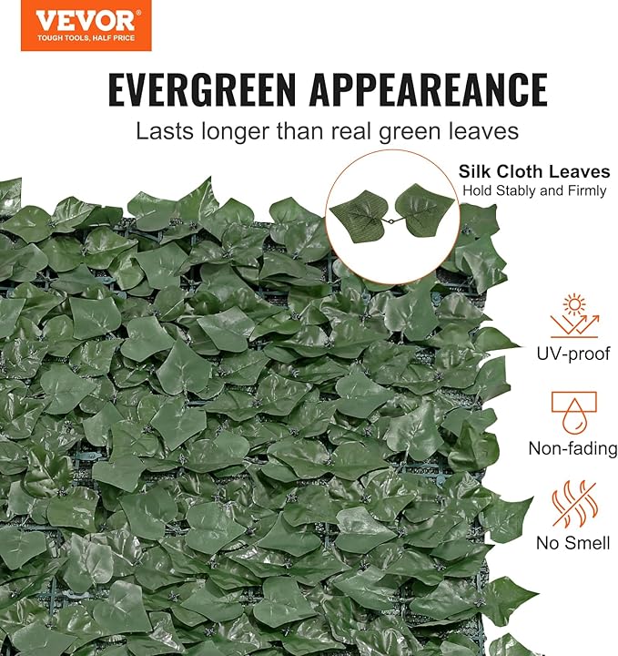 VEVOR Artificial Ivy Privacy Fence Screen, 39 x 158 in Faux Ivy Vine Leaf Hedges Fence, Greenery Privacy Fence with Mesh Cloth Backing, Green Wall Decoration for Outdoor Garden, Yard, Balcony