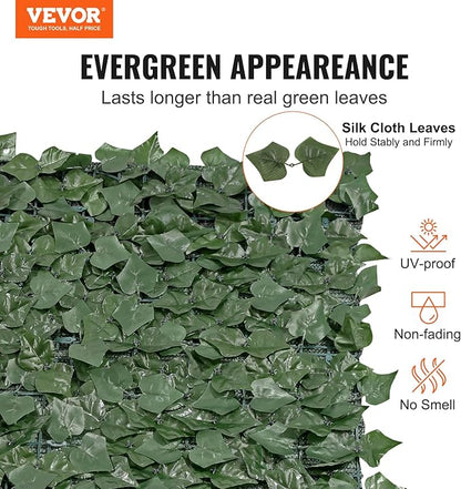 VEVOR Artificial Ivy Privacy Fence Screen, 39 x 158 in Faux Ivy Vine Leaf Hedges Fence, Greenery Privacy Fence with Mesh Cloth Backing, Green Wall Decoration for Outdoor Garden, Yard, Balcony
