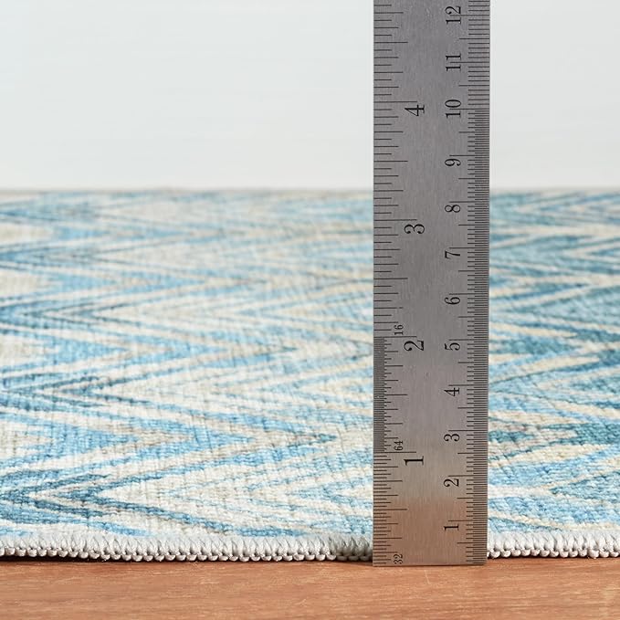 Dash & Albert Seneca Blue Machine Washable Rug, 7.5 X 9.5 Feet, Blue Graphic Pattern - Premium Luxury Hotel Quality Soft Breathable Hypoallergenic Machine Washable Easy Care All Season Comfortable