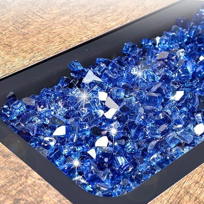 GASPRO 10 lbs Fire Glass for Propane Fire Pit, 1/2-Inch Reflective Fireplace Glass Rocks for Fire Pit Table, Cobalt Blue