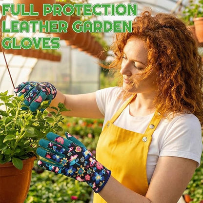 2 Pairs Gardening Gloves Thorn Proof for Women, Long And Short Leather Gardening Gloves for Rose Pruning Yard Work