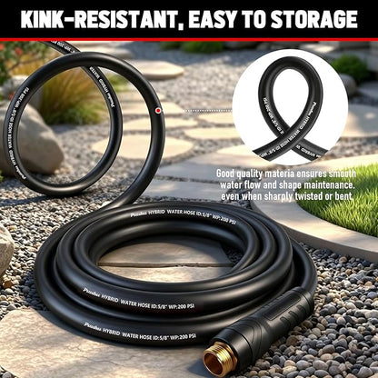 Short Garden Hose 10ft x 5/8", NON-EXPANDABLE Heavy Duty Premium Flexible Water Hose, No Kink, Leakproof, Lightweight Hybrid Hose with Male to Female Fittings for Household、Backyard