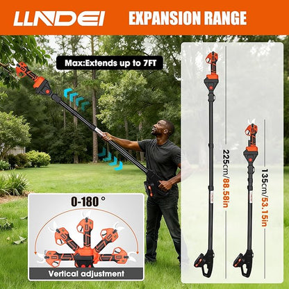 LLNDEI 2 IN 1 Brushless Pole Pruning Shear, 1.6'' Cutting Diameter, Electric Tree Pruner, 7.5Ft Reach, Battery Powered Cordless Electric Pruning for Garden & Flower.