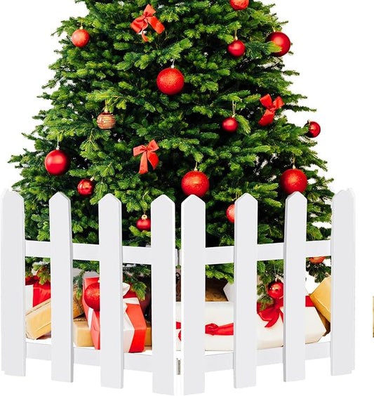 RUODON 6 Pack Thick Christmas Tree Fences White Wooden Picket Fences Tree Fence Border Decoration for Xmas Wedding Party Decor Garden Home, 15.7 x 12 Inches