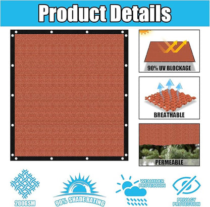 Amagenix 90% Pergola Shade Cover 8' X 16' Sun Shade Cloth with Grommets for Outdoor Garden Patio Porch, Commercial Grade 200 GSM - Cable Zip Ties Included (We Customized) GN108, Rust Red