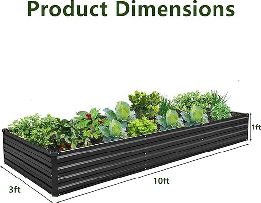 10×3×1FT(2PCS) Galvanized Raised Garden Bed Kit Metal Planter Boxes,Large Outdoor Planters Garden for Planting Vegetables,Flowers,Herbs -Black