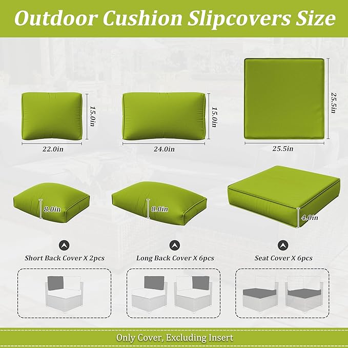 14 Pcs Outdoor Cushion Slipcovers Outdoor Patio Cushion Covers Replacement Waterproof with Zipper for Outdoor Furniture, Patio Sofa Couch 3 Sizes, Covers Only