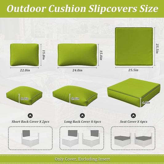 14 Pcs Outdoor Cushion Slipcovers Outdoor Patio Cushion Covers Replacement Waterproof with Zipper for Outdoor Furniture, Patio Sofa Couch 3 Sizes, Covers Only