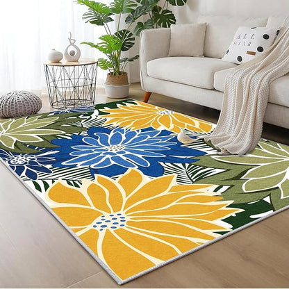 ZonLi Colorful Outdoor Rug 6x9Ft Waterproof Multicolored Indoor Area Rug Washable Outdoor Patio Rugs Tropical Floral Non Slip Outdoor Carpet for Living Room, Pool,Backyard,Deck,Camping