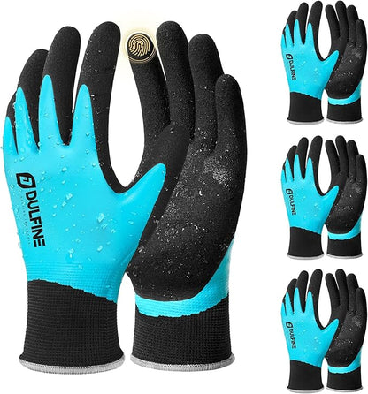 DULFINE 100% Waterproof Winter Work Gloves for Men and Women,Foam Latex Coated and Thermal Insulated Gloves for Cold Weather