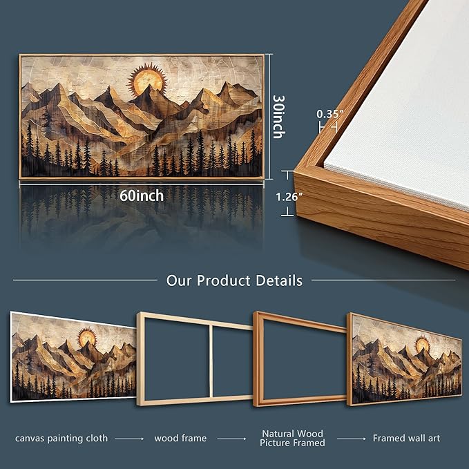 QIYILEXWART Canvas Wall Art For Living Room Large Wall Decor For Office Bedroom Decorations Mountain Sun Landscape Pictures Farmhouse Painting Artwork Room Wall Mural Home Decor 30x60 In