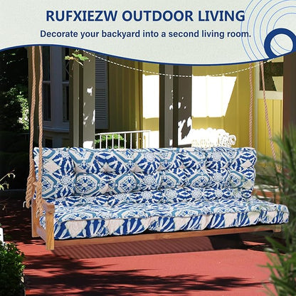 2/3 Seater Swing Replacement Cushion, Waterproof Porch Swing Cushions with Backrest, Thickened Bench Cushions for Outdoor Furniture, for Outdoor Patio Swing (Boho Blue, 63 * 40in)