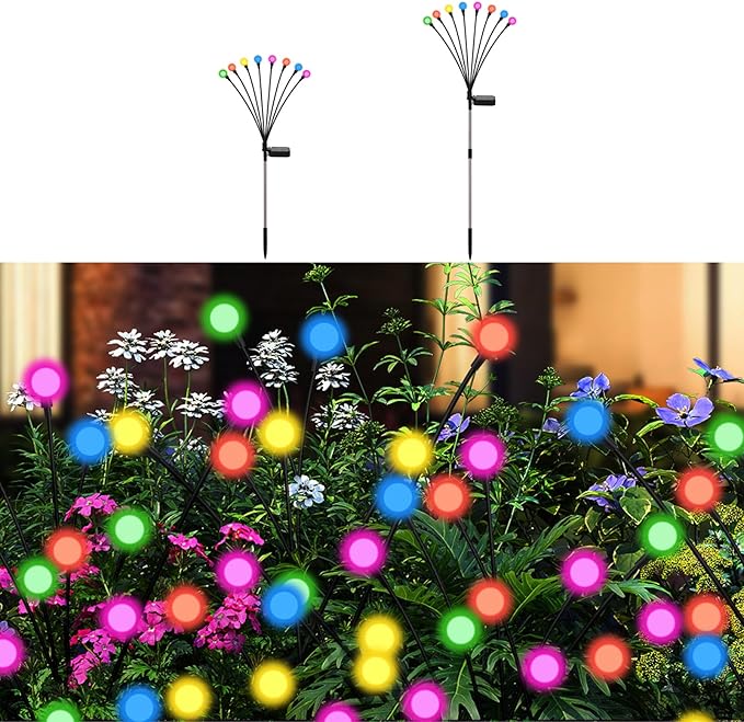 Solar Firefly Lights Multicolor, 2 Pack 800mAh Swaying Firefly Garden Lights Solar Powered Outdoor Waterproof Color Changing for Outside Yard Patio Lawn Pathway Walkway Stake Christmas Decor