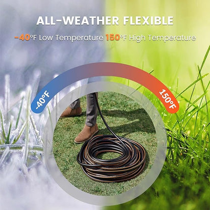 Giraffe Tools Garden Hose 5/8" Custom Length, No Kink, Flexible, Leakproof Water Hose, 600 Burst PSI, 15ft Male Female Fittings,Black Orange
