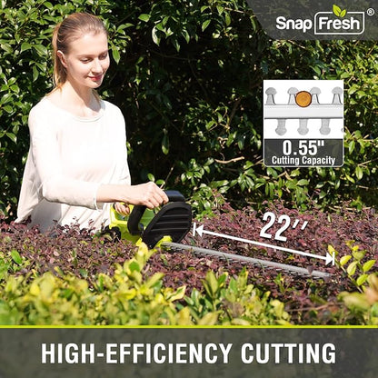 SnapFresh 20V Cordless Hedge Trimmer - 22" Dual-Action Blade,Electric Bush Trimmer,2.0Ah Battery & Fast Charger Included