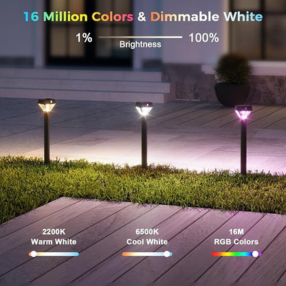 XMCOSY+ Smart Solar Lights Outdoor with Motion Sensor, 150LM APP Control RGBCW Color Changing Solar Garden Lights for Yard Pathway Landscape, Compatible with Alexa, Waterproof, 6 Pack