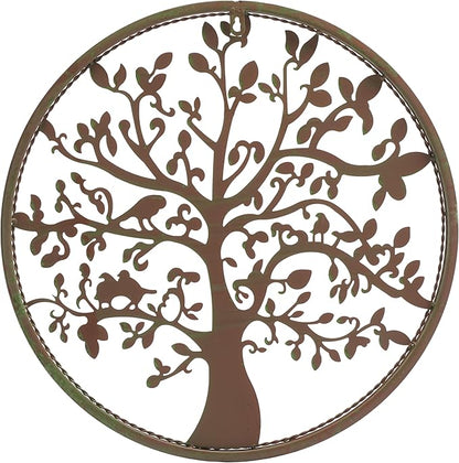 SAFAVIEH Outdoor Collection Tree of Life Antique Blue 20-inch Round Iron Wall Art