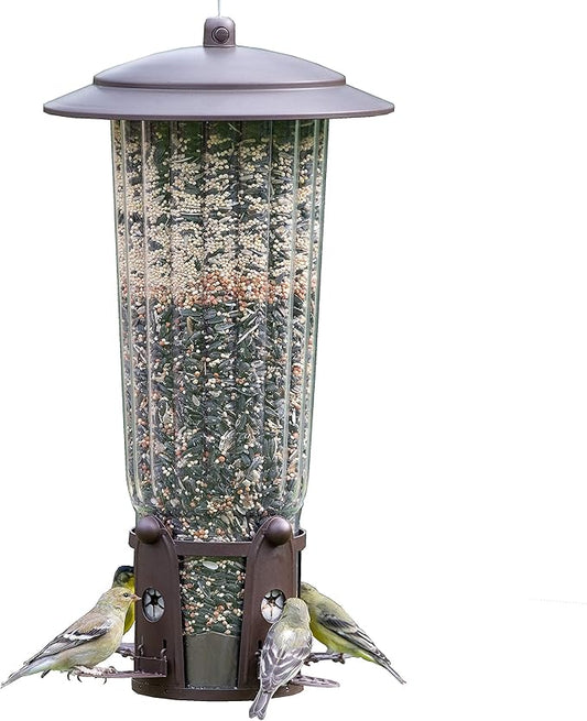 Perky-Pet 334-1SR Squirrel-Be-Gone Max Large Wild Bird Feeder with Flexports, Squirrel Proof Bird Feeder with Weight-Activated Perches - 4LB Seed Capacity