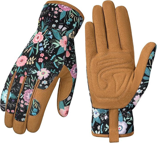 Pleneal Gardening Gloves for Women - Leather Garden Gloves Thorn Proof, Outdoor Protective Working Gloves