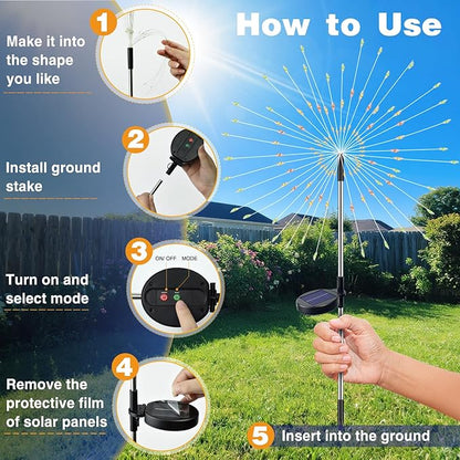 btfarm 10 Pack Solar Garden Lights Outdoor, 8 Modes Firework Lights Solar Powered, Waterproof Twinkle Fairy Light Outside for Yard Patio Pathway Pool Christmas Party Decorative, Multicolor