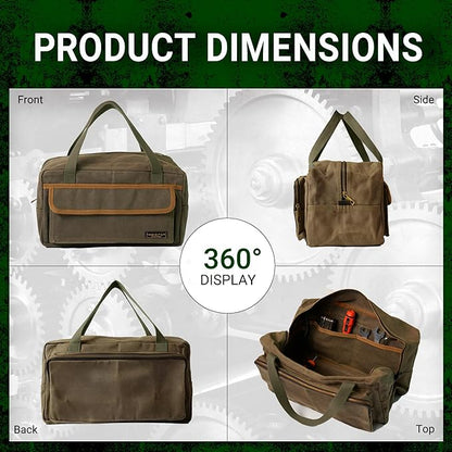 Retro Handled Utility Small Tote with Contrasting Color Accents- All Purpose Tool Bag for Work/Home/Car Storage (ArmyGreen)