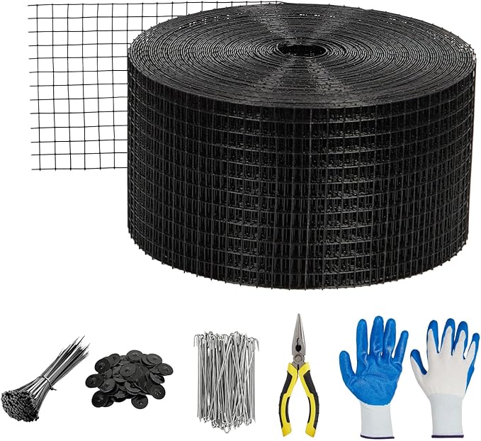 6in x 120ft Solar Panel Bird Guard & Critter Guard Mesh Kit, PVC Coated Wire Mesh Bird Wire with 100 Clips, 100 Cable Ties, Gloves, Pliers, DIY Bird Netting Solar Panel Bird Mesh Barrier
