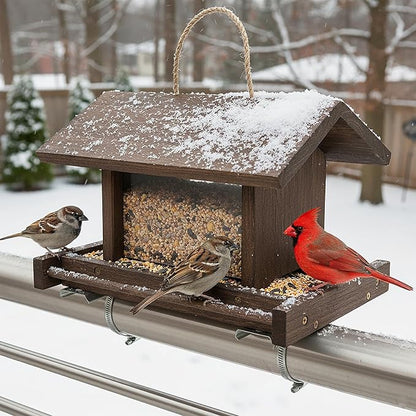 Wooden Bird Feeder Large Capacity Wood Birdfeeder for Feeding Outside Garden Wild Finches Robin Sparrow Blue Jay Chickadees