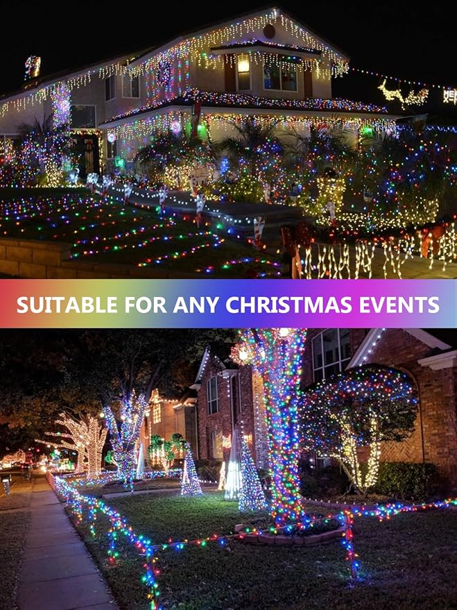 4 Pack Solar Christmas Lights Outdoor Waterproof, 132FT 400LED Solar String Lights Green Wire Fairy Lights, Solar Twinkle Lights with 8 Lighting Modes for Xmas Garden Decorations (Multicolor)