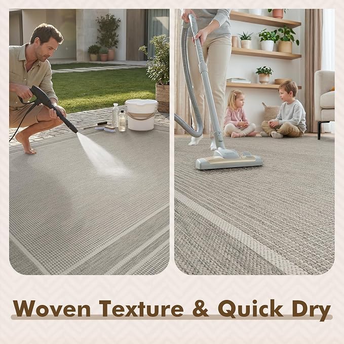 MontVoo-3x5 Outdoor Rug Porch Entryway Rug-Polypropylene Indoor Outdoor Rugs for Entryway Kitchen Balcony Patio, Textured Weave, Durable, Fade-Resistant, Non-Shedding, Modern Neutral Grey