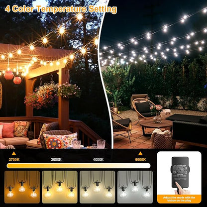 Outdoor String Lights, 50FT 4-Color LED Patio Lights with 25 Shatterproof G40 Globe Bulbs, Waterproof Hanging Lights for Outside, Backyard, Porch, Balcony, Gazebo, 2700K/3000K/4000K/6000K