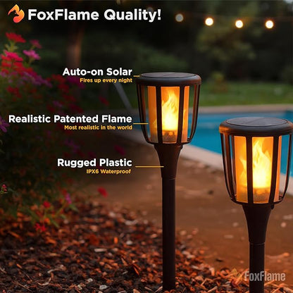 Solar Landscape Lights Rustic - Realistic Flickering Flame Patented LED, Adjustable Height, Pathway Lights Solar Powered Torch with Poles for Outdoor Landscape, Garden, Yard, and Patio Decor (1 Pack)