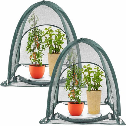 2pcs Quick Set up Pop up Garden Netting 28”x28”x32”Portable Plant Cover Net ,Locusts,Birds,Small Animal Garden Fruit and Flower Cages Portable Carry Bag with 16 Stakes