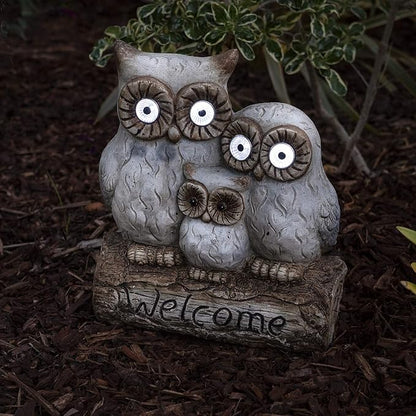 Alpine Corporation 16" Tall Outdoor Solar Powered Owl Welcome Family Statue with LED Lights