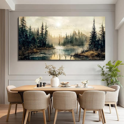 FUHAIHUA Large Wall Decor For Living Room Canvas Wall Art For Office Farmhouse Wall Decorations For Bedroom Forest River Landscape Paintings Modern Pictures Artwork Room Home Decor 24x48 In