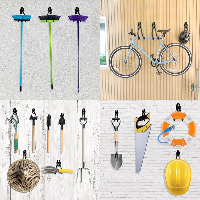 HUPBIPY Heavy Duty Garage Hooks 8 Pack, 7.7 inch U Shaped Long Hanger, Wall Mounted Storage System, Power and Garden Tool Organizer, for Hanging Ladders, Bikes, Hose, Bulk Items and More
