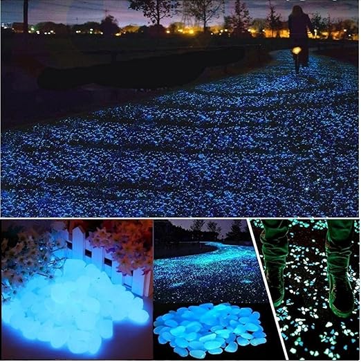 340pcs Glow in the Dark Garden Pebbles, Gardening Luminous Glow Stones Outdoor Decor Glowing Water Fish Tank Gravel (Blue)