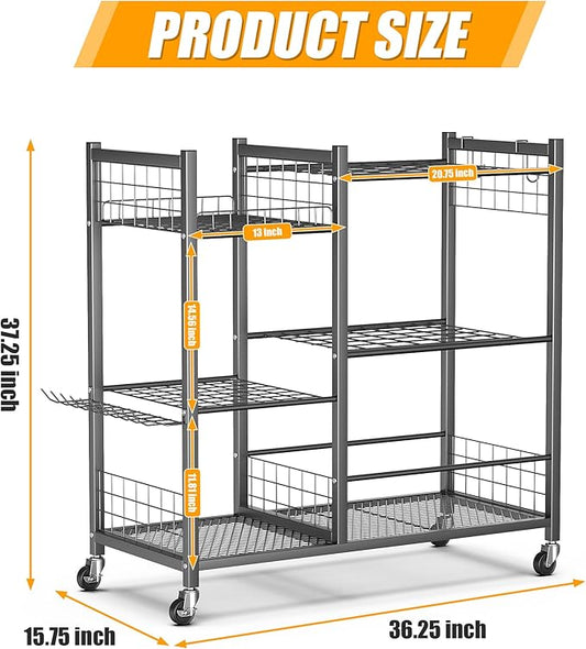 Ultrawall Garden Tool Organizer with Lockable Wheels, Yard Tool Storage Rack for Garage, Garden Tool Stand for Rake, Brooms, Indoor & Outdoor Use