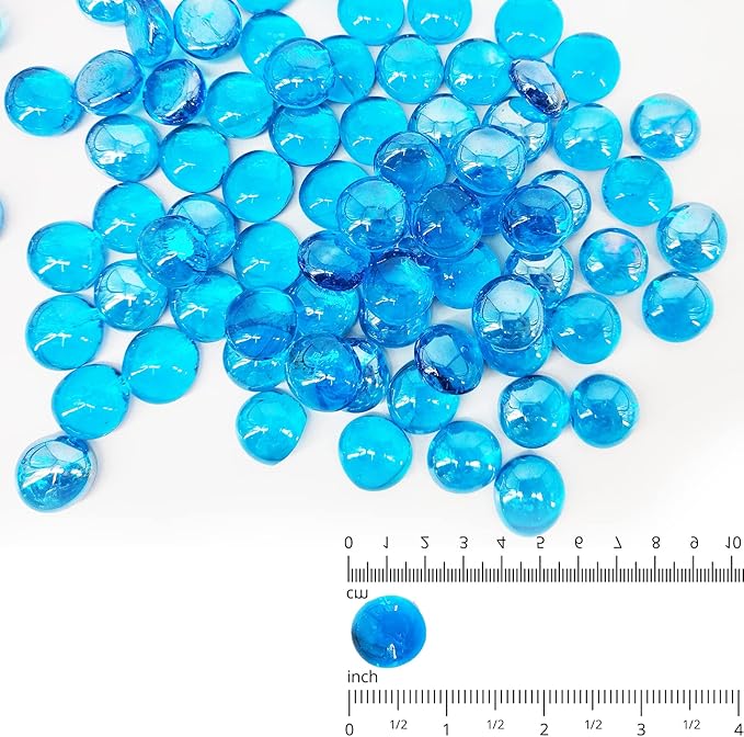 5 Pound Fire Pit Glass 3/4 Inch Reflective Round Fire Glass Drops Beads Rocks for Natural or Propane Fire Pit and Landscaping Pacific Blue