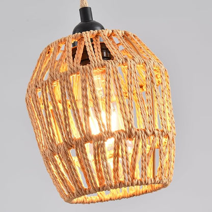 Plug in Pendant Light, Industrial Hanging Light with Plug in Cord Hemp Rope On/Off Switch Farmhouse, Vintage Pendant Light Fixture, Hanging Lamps for Dining Room