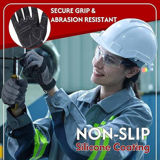 HANDLANDY Working Gloves for Men & Women, Safety Work Gloves with Grip for Warehouse Construction Garden Yard Outside (Grey-Grip, Small (Pack of 1))