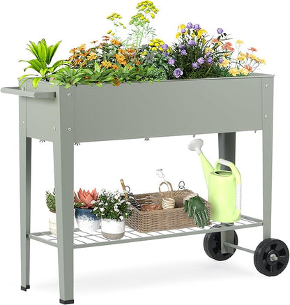 DDK Outdoor Heavy Duty Metal Raised Garden Bed with Legs (Green)