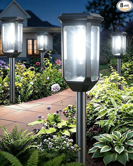 Tenmiro Solar Pathway Lights Outdoor 8 Pack LED Solar Powered Garden Lights Waterproof IP65 Outdoor Light for Yard Lawn Patio Path Walkway Driveway Decor 6500K