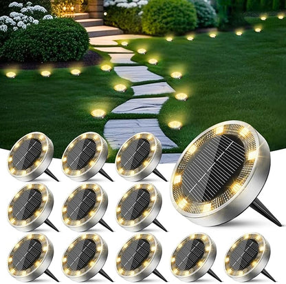 Peasur Solar Lights Outdoor Waterproof -12 Pack Solar Ground Lights Anti-Rust, Flat Solar Powered Disc Lights Landscape Lighting for Deck Step Patio Yard Pathway Walkway Driveway Garden, Warm White