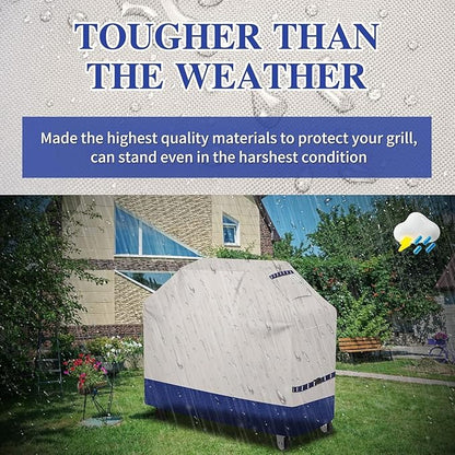 Grill Cover for Outdoor Grill 600D Heavy Duty 64Inch Waterproof,UV & Fade Resistant,BBQ Cover with Adjustable Straps,BBQ Grill Cover for Weber,Blackstone,Charbroil etc,Blue with Print